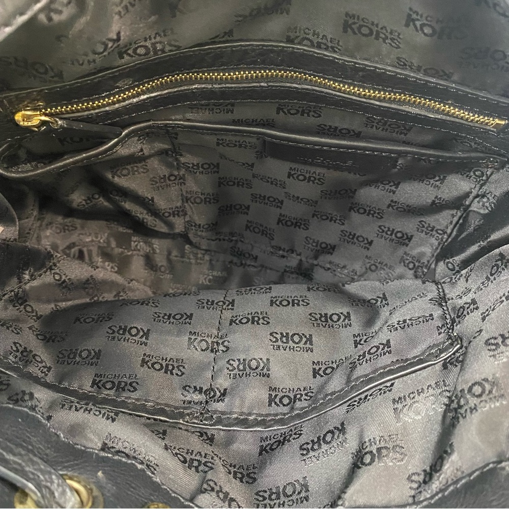 Michael Kors Black Leather Shoulder Bag with Gold Accents Gold MK Charm Studs - Picture 4 of 16